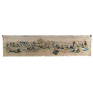 Aquarelle panoramique bretonne de GUYDO – Scène de pardon ou fête populaire