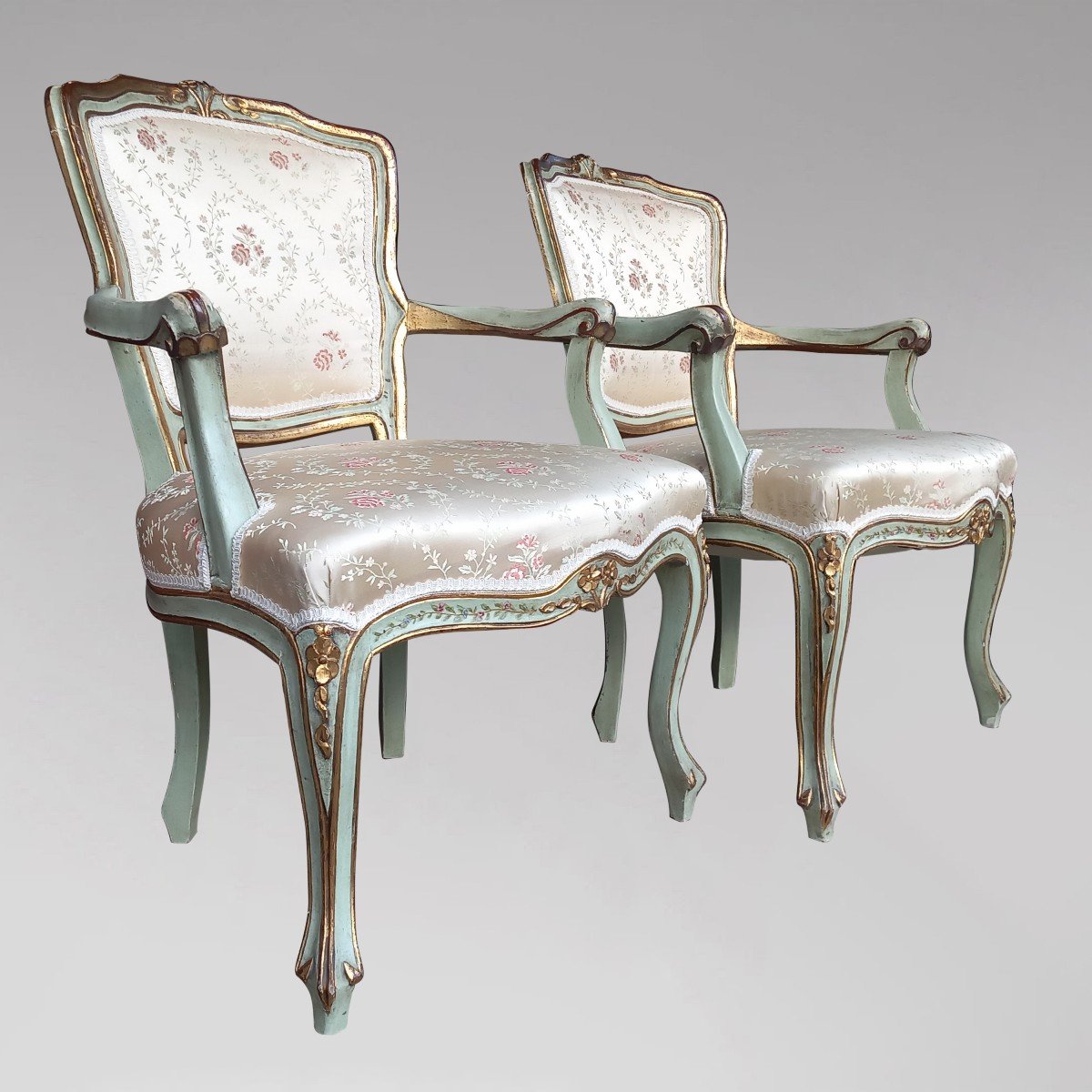 Pair Of Louis XV Silk Cabriolets Lelievre-photo-3