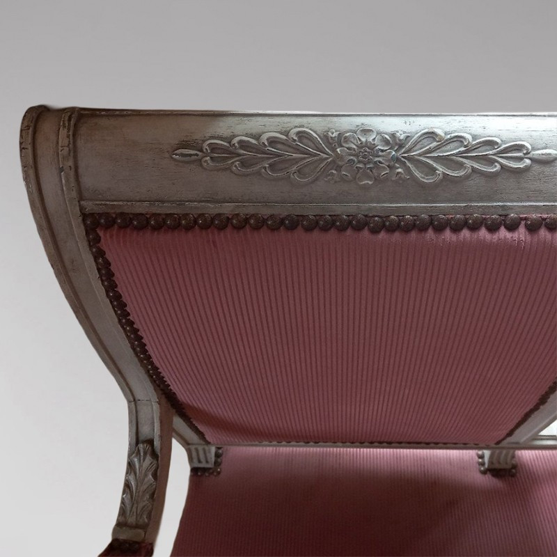 Louis XVI Style Bench Lyre Decor Pink Velvet -photo-3