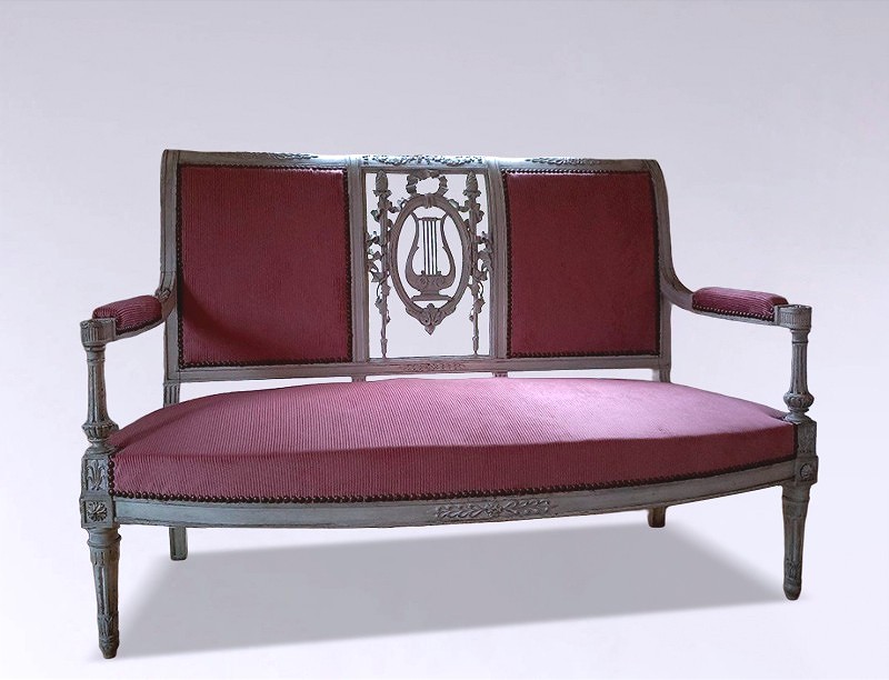 Louis XVI Style Bench Lyre Decor Pink Velvet 