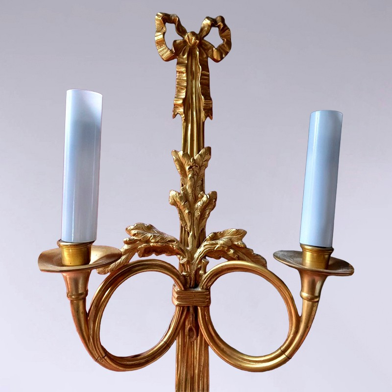 A Pair Of Electrified Bronze Wall Sconces.-photo-2