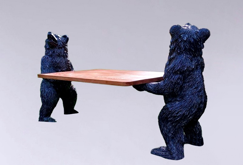 Two Bears Holding A Coffee Table Top. -photo-3