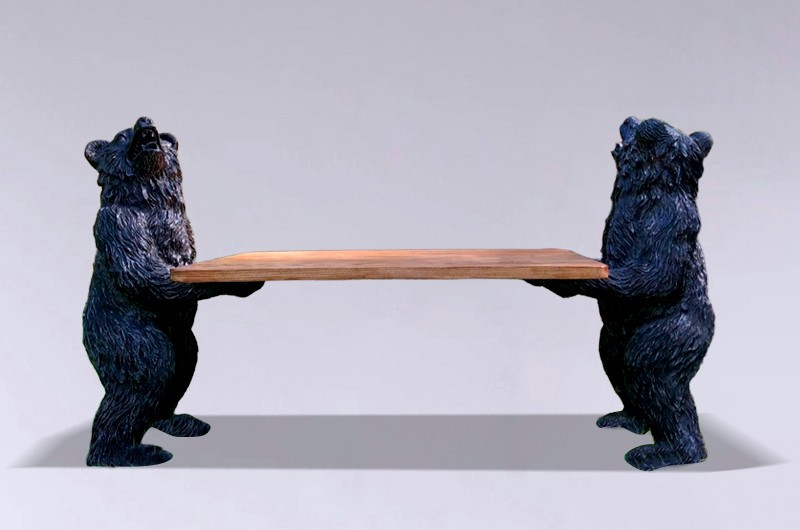 Two Bears Holding A Coffee Table Top. 