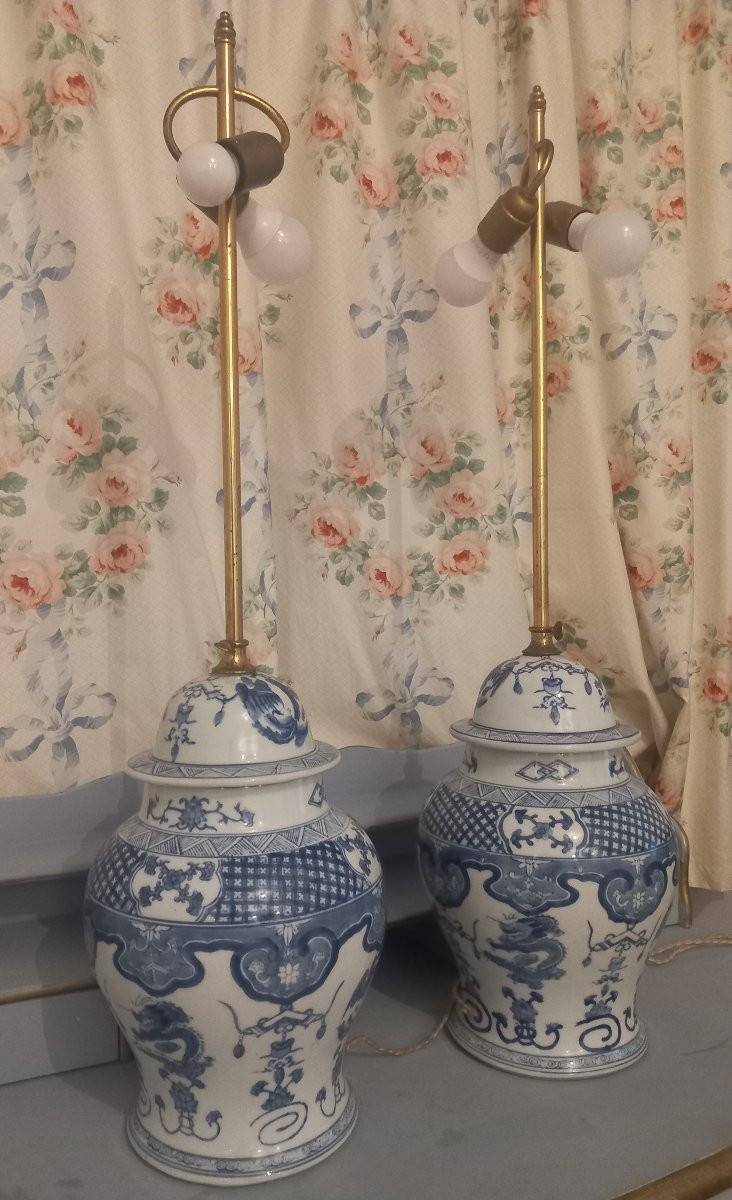Paire de potiches chinoises montées en lampe -photo-2