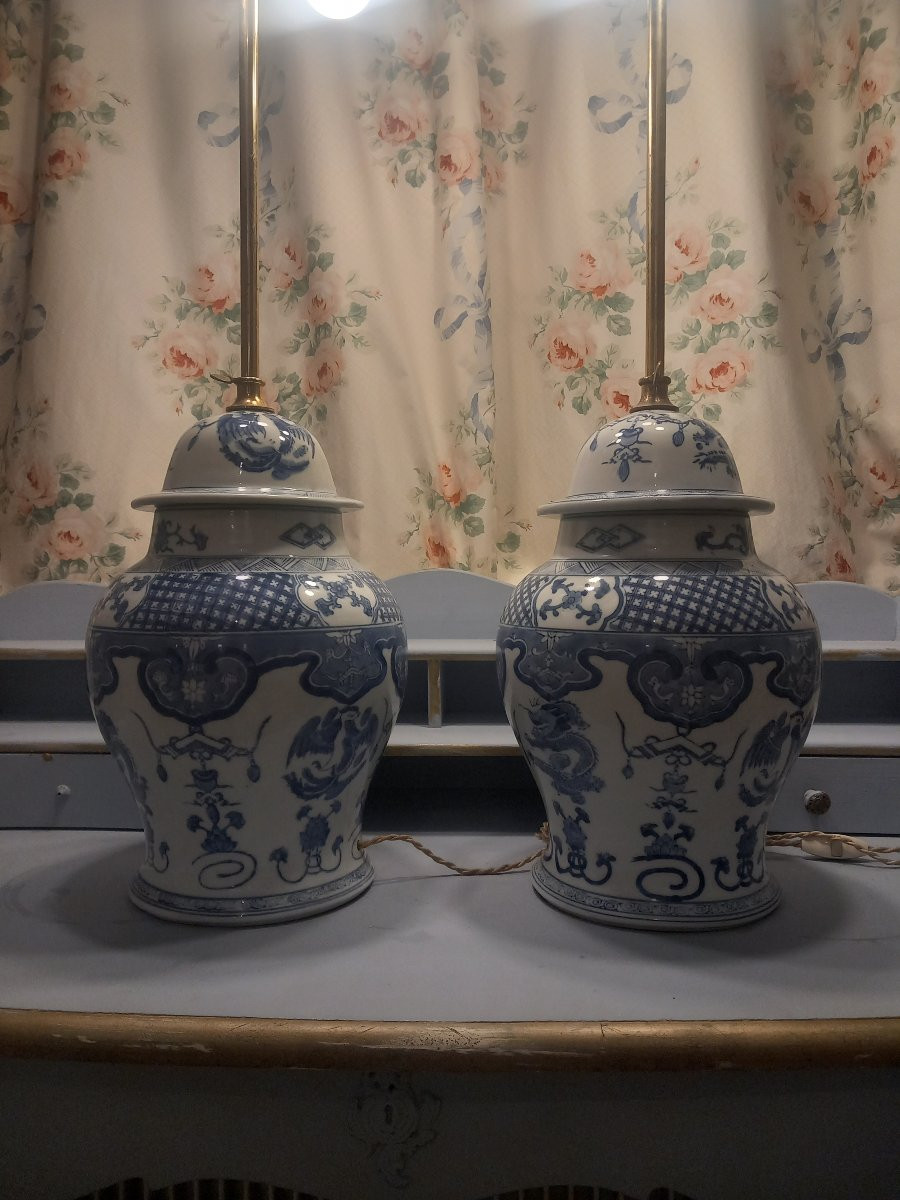 Paire de potiches chinoises montées en lampe -photo-4