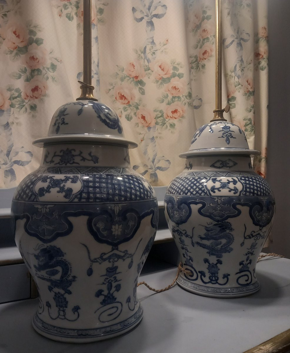 Paire de potiches chinoises montées en lampe -photo-1