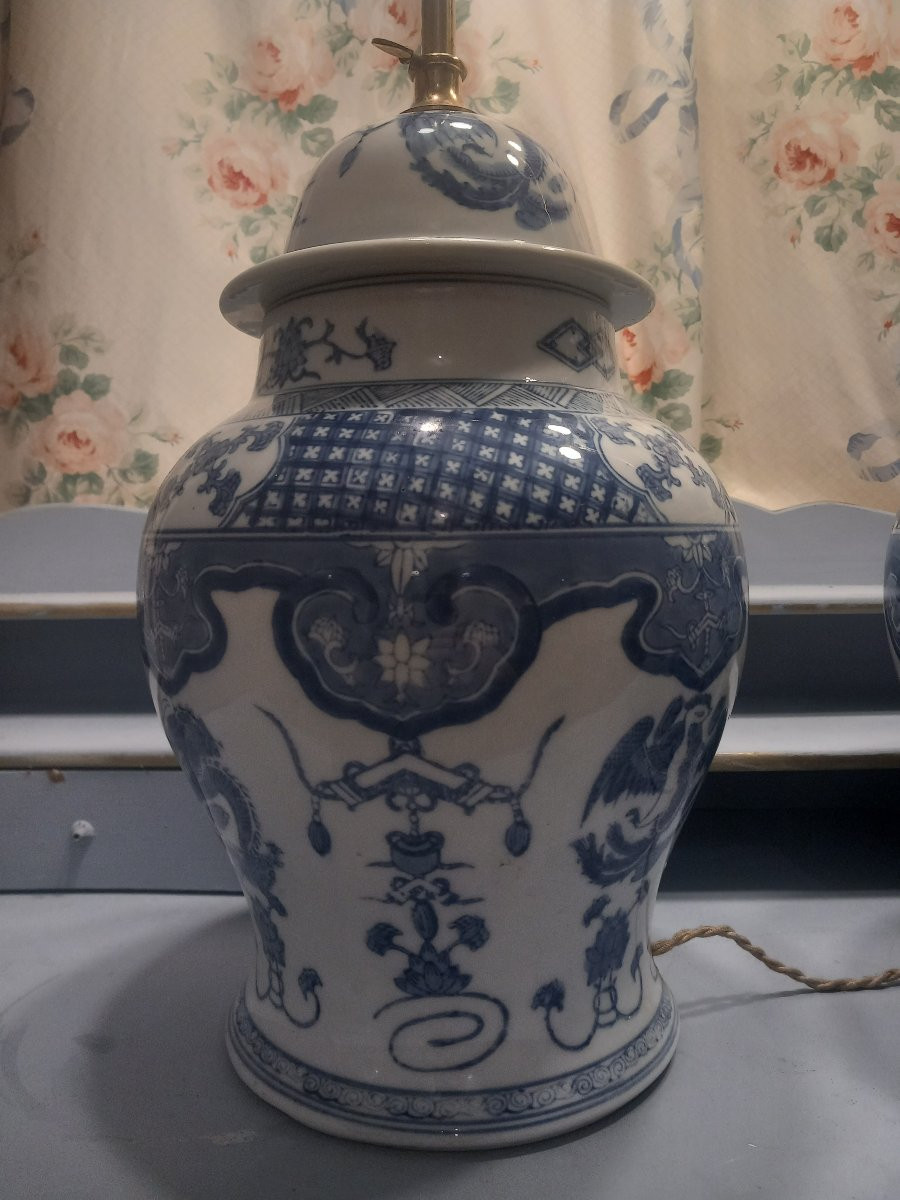 Paire de potiches chinoises montées en lampe -photo-6