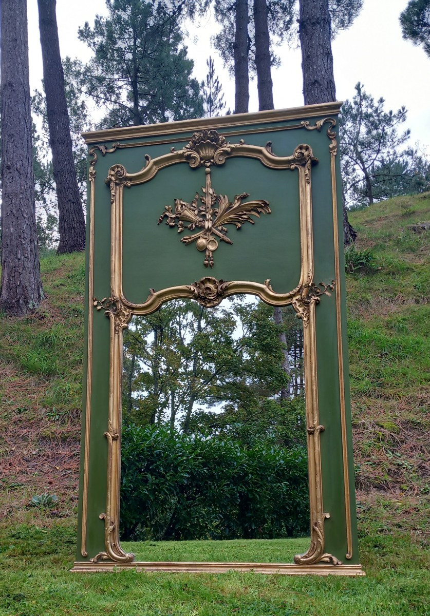 Grand miroir de cheminée ou trumeau Louis XV transition