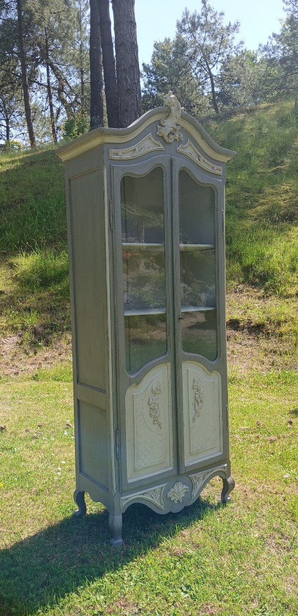 Small Bookcase In Grey Patinated Wood-photo-2