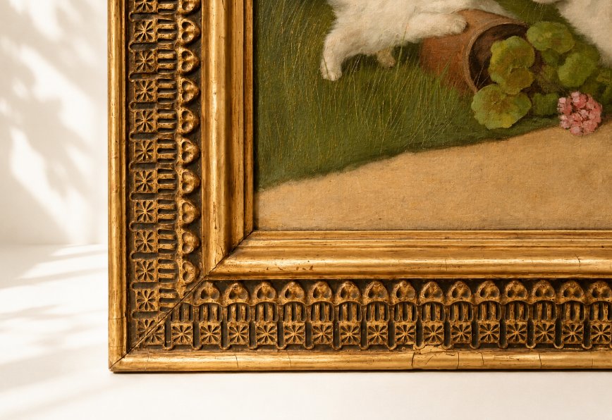 Huile sur toile – Chatte persane et son chaton – École Anglaise, début XXᵉ siècle.-photo-1