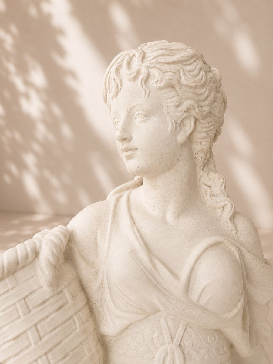 Large Garden Statue – Woman With Baskets On A Pedestal-photo-4