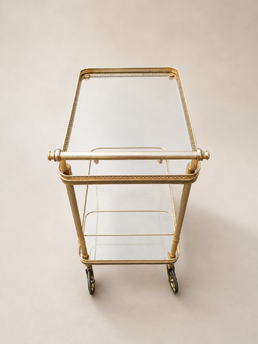 Desserte roulante en laiton doré et verre – Style Louis XVI – XXe siècle-photo-3