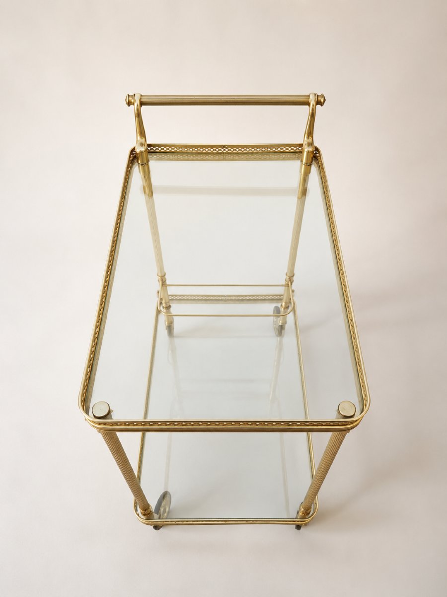 Desserte roulante en laiton doré et verre – Style Louis XVI – XXe siècle-photo-4