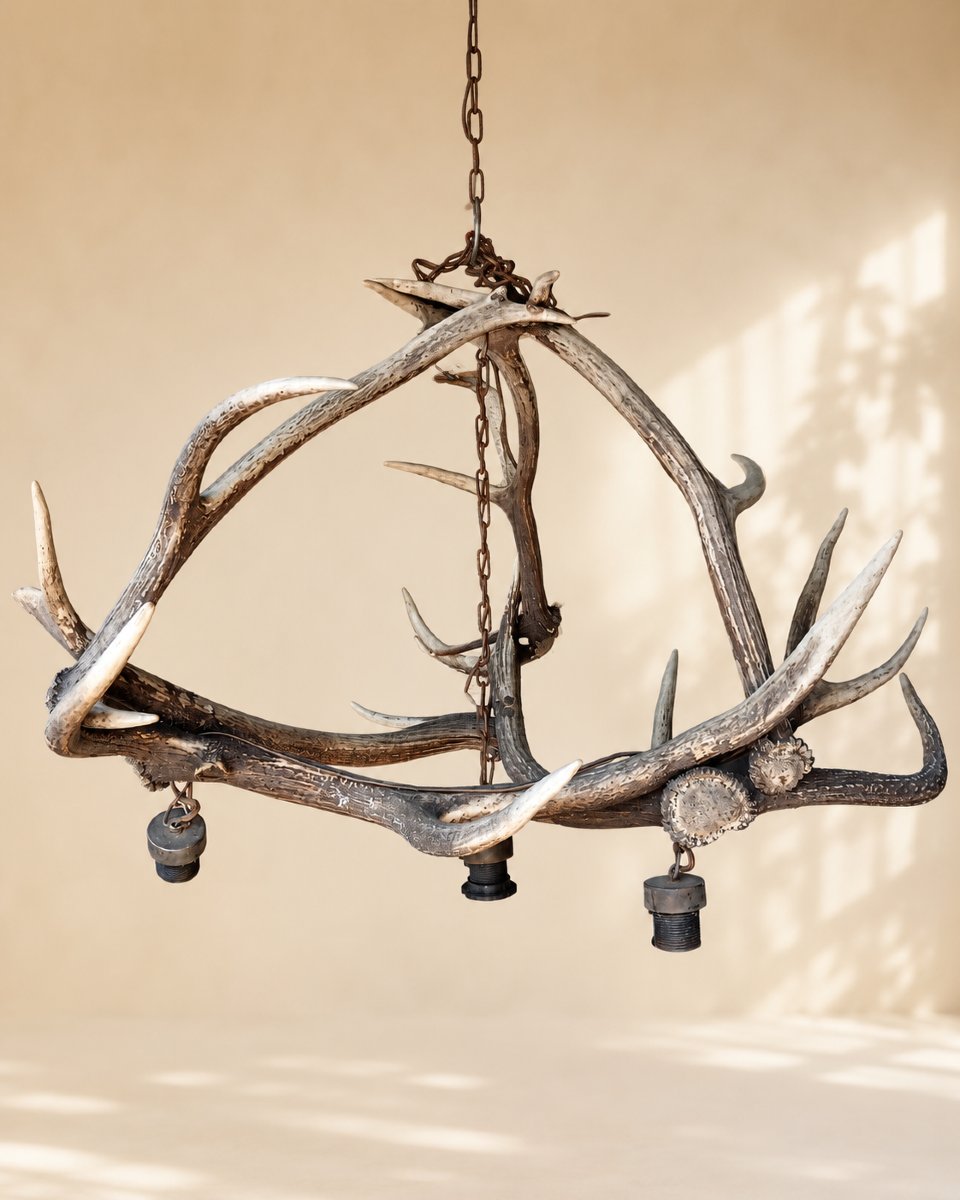 lustre rustique en véritables bois de cerf – électrifié – décoration chalet