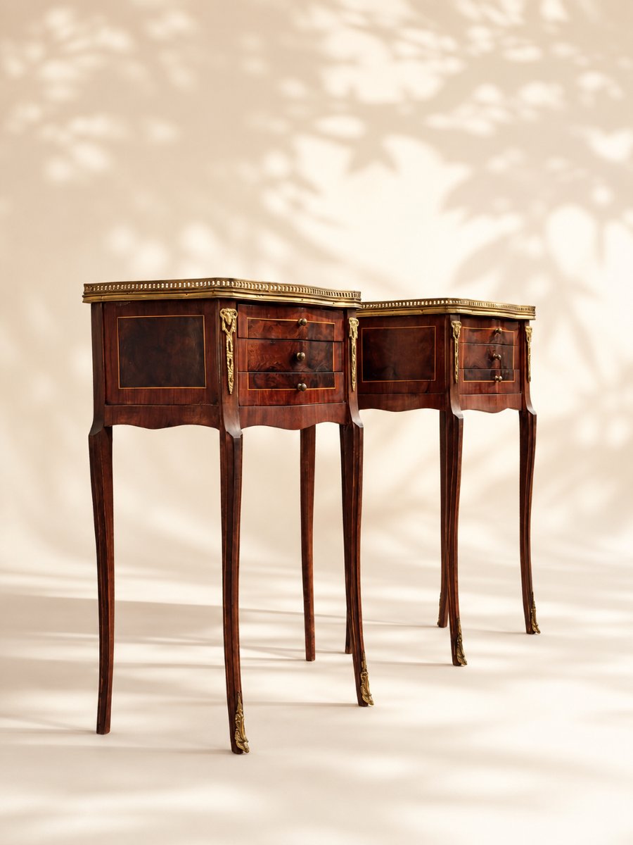 Pair Of Louis-style Nightstands Made Of Mahogany Veneer With Gilded Bronze Accents -photo-3