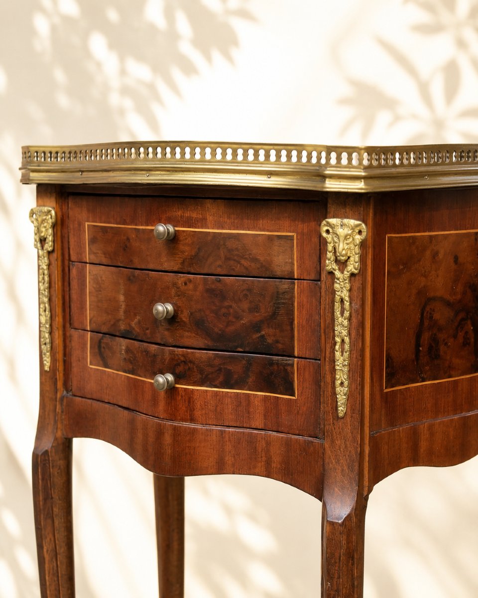 Pair Of Louis-style Nightstands Made Of Mahogany Veneer With Gilded Bronze Accents -photo-4