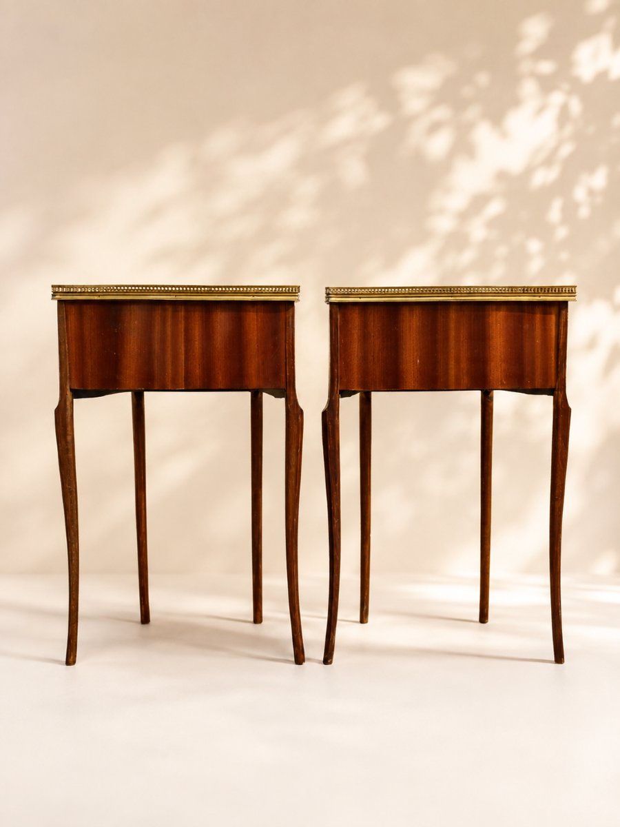 Pair Of Louis-style Nightstands Made Of Mahogany Veneer With Gilded Bronze Accents -photo-1