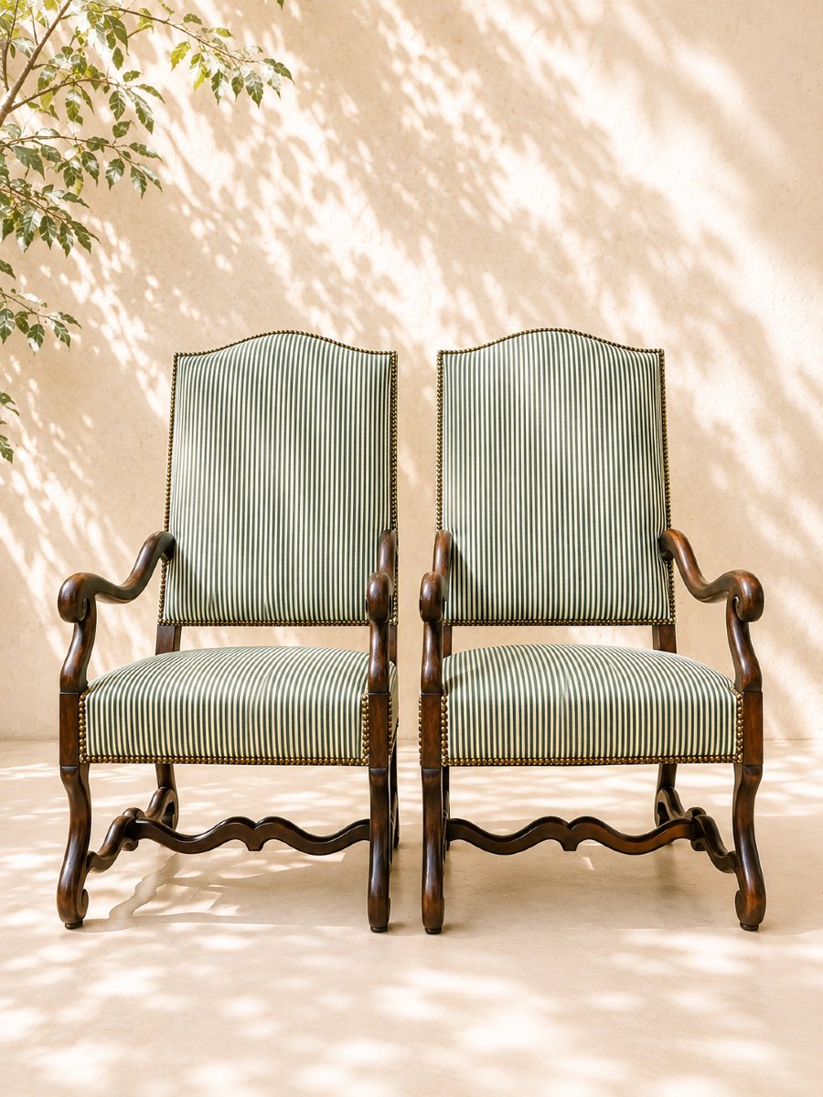 Large Pair Of Louis XIII-style Armchairs In Carved Walnut – Restored Upholstery
