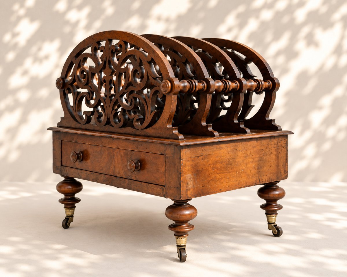 Porte-revues anglais d’époque victorienne en bois sculpté – XIXe siècle-photo-2