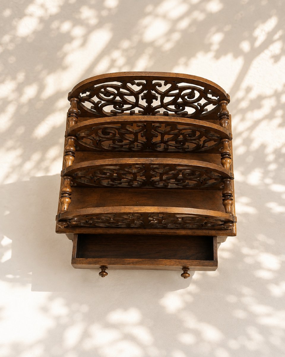 Porte-revues anglais d’époque victorienne en bois sculpté – XIXe siècle-photo-3