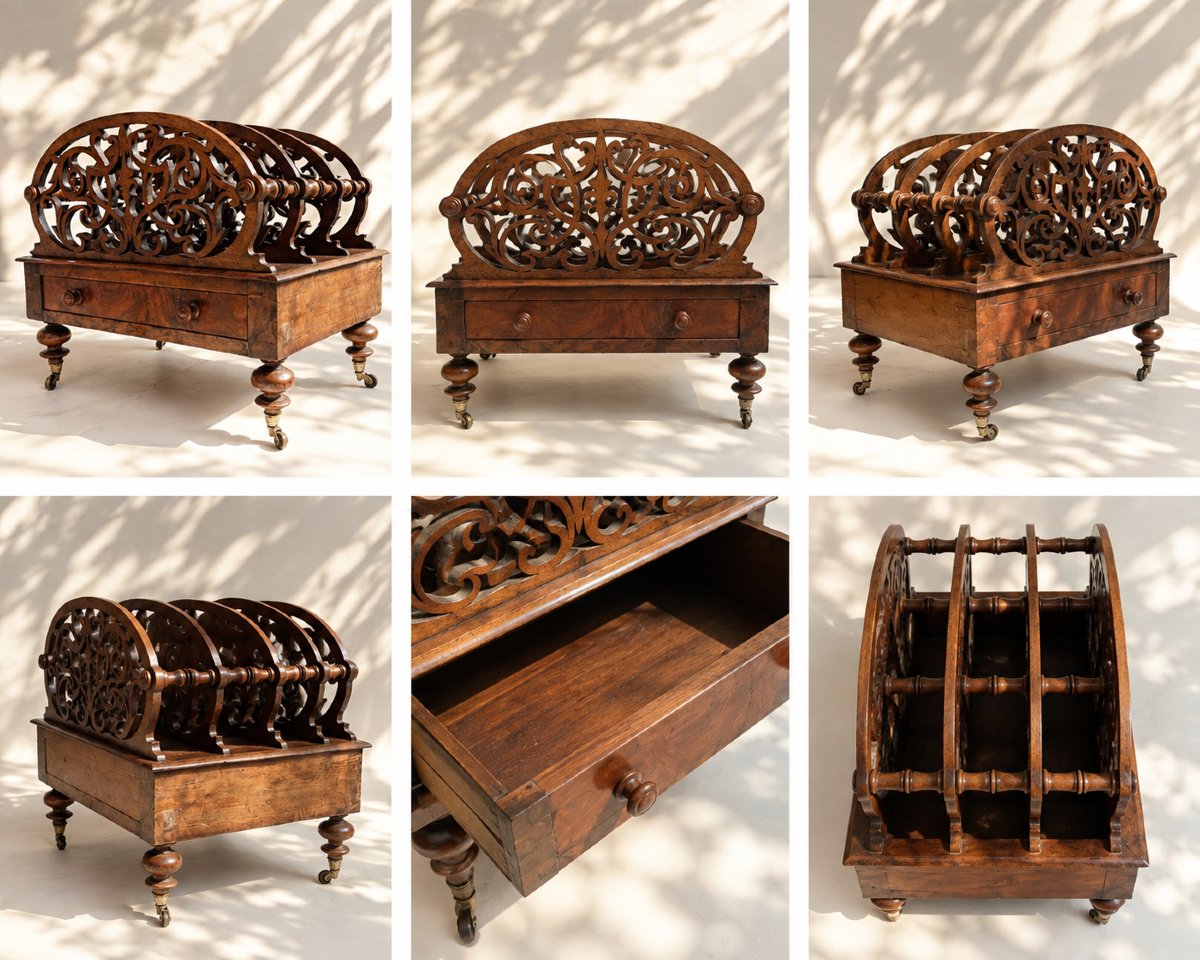 Porte-revues anglais d’époque victorienne en bois sculpté – XIXe siècle-photo-4