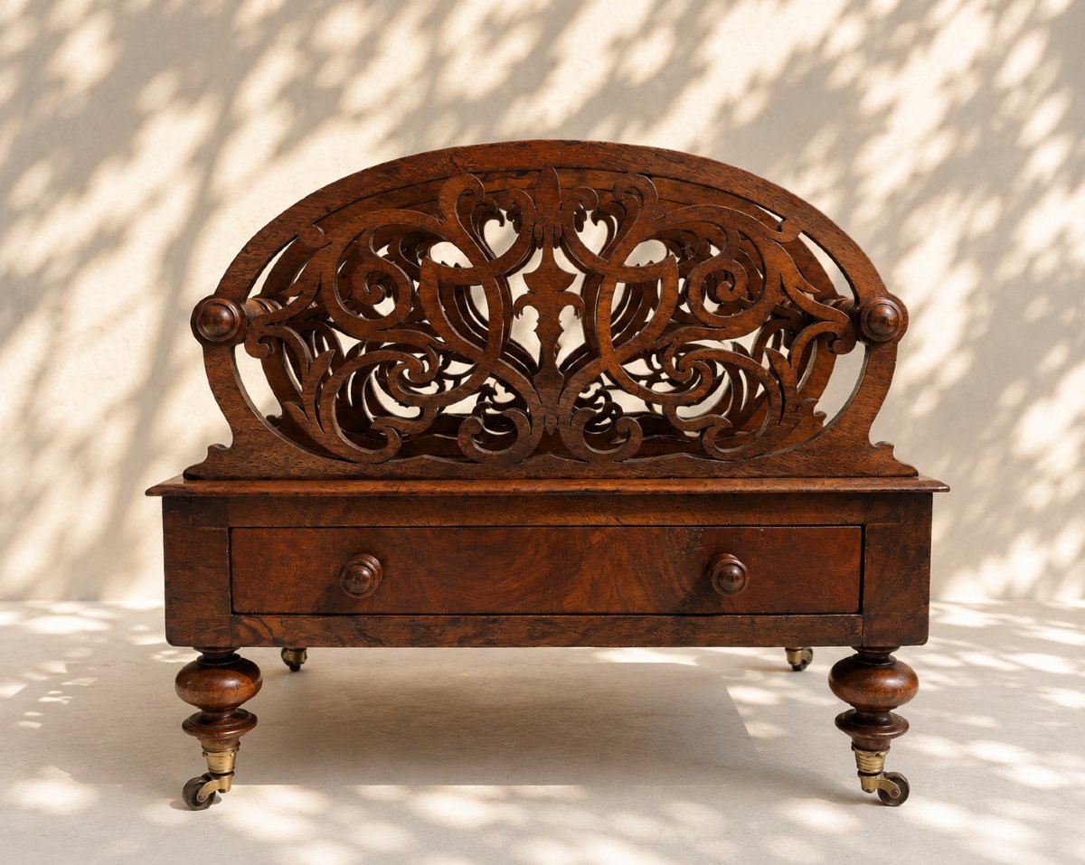 Porte-revues anglais d’époque victorienne en bois sculpté – XIXe siècle