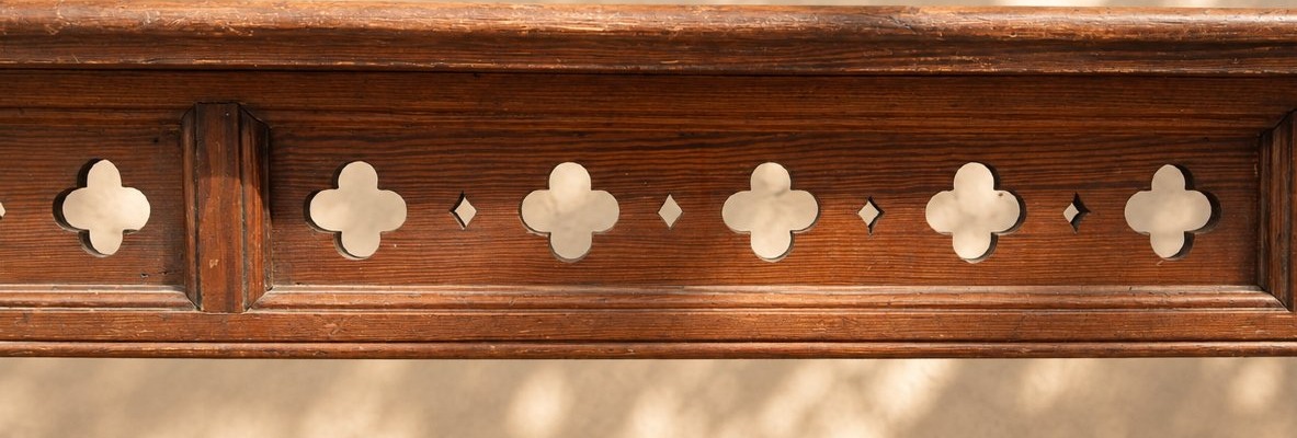 Large Chapel Pew Made Of Solid Oak, Carved And Openwork With Crosses And Fleurs-de-lis -photo-2