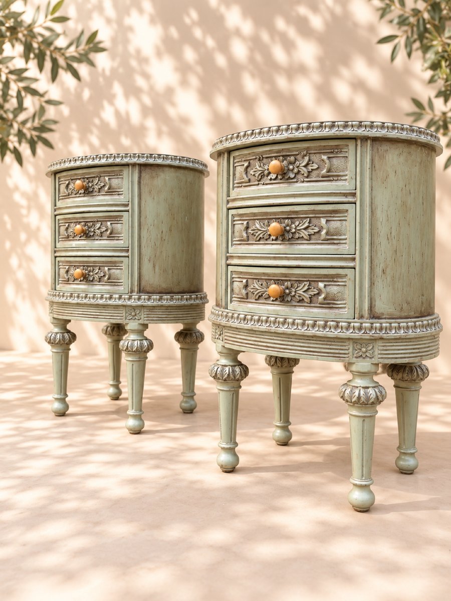 Paire de tables de chevet style Louis XVI – Vert amande patiné – Début XXe siècle-photo-2