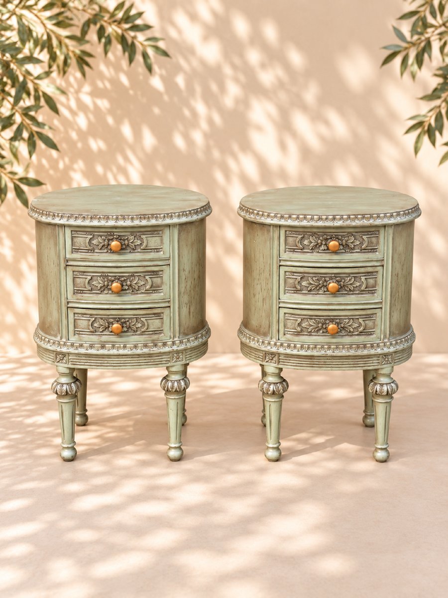 Paire de tables de chevet style Louis XVI – Vert amande patiné – Début XXe siècle-photo-3
