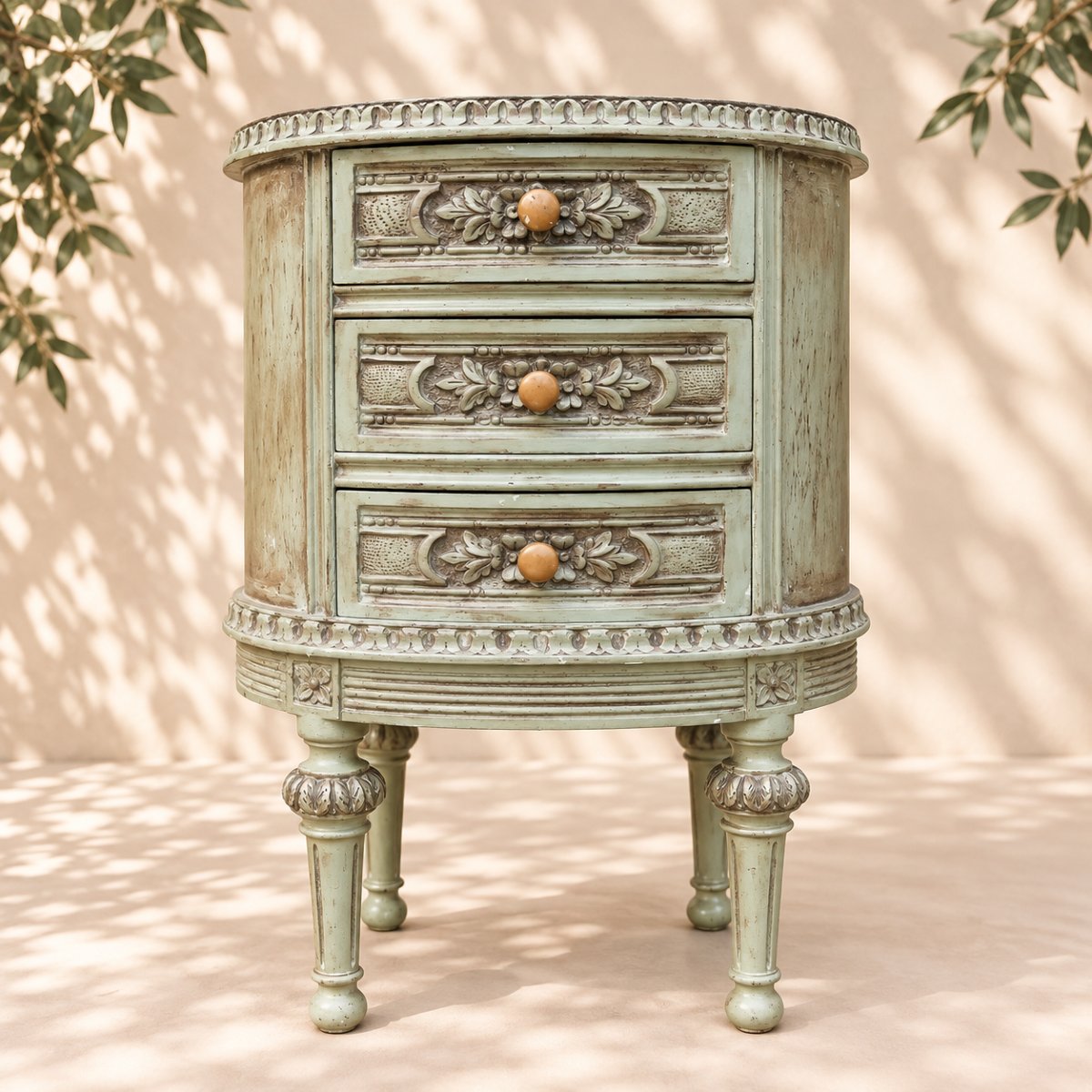 Paire de tables de chevet style Louis XVI – Vert amande patiné – Début XXe siècle-photo-4