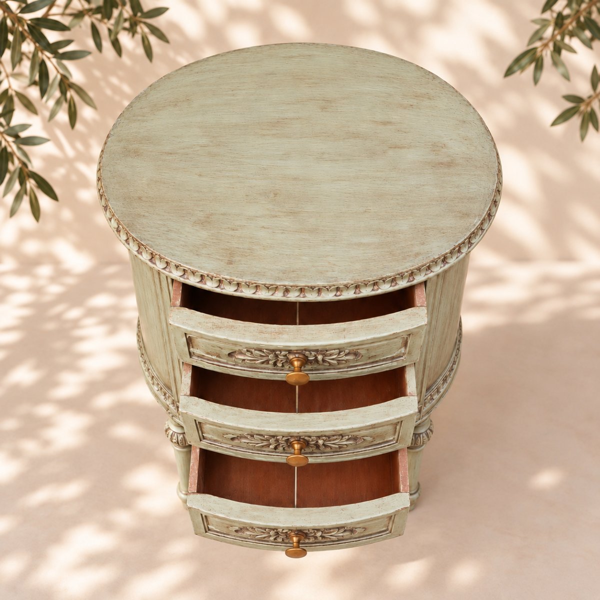 Paire de tables de chevet style Louis XVI – Vert amande patiné – Début XXe siècle-photo-1