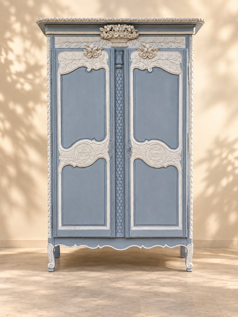 Armoire normande du XIXe siècle – riche décor sculpté – patine gris bleuté-photo-4