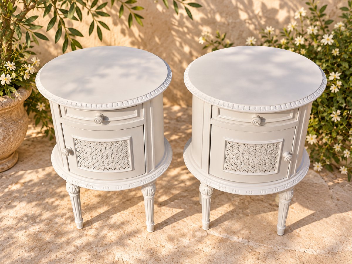 Paire de chevets de style Louis XVI – fin XIXe – patine gris clair et cannage-photo-3