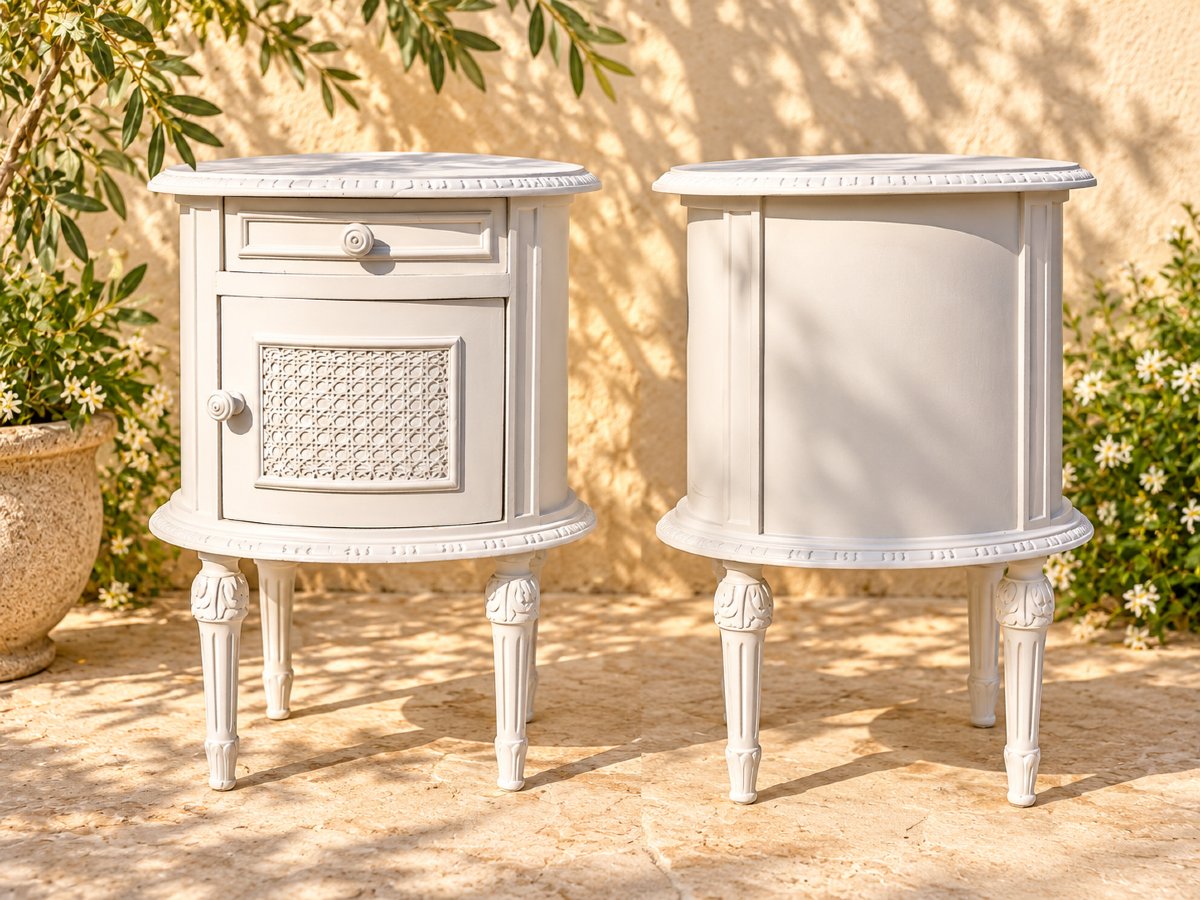 Paire de chevets de style Louis XVI – fin XIXe – patine gris clair et cannage-photo-4