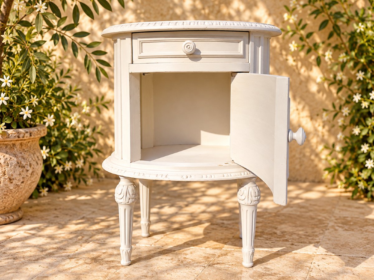 Paire de chevets de style Louis XVI – fin XIXe – patine gris clair et cannage-photo-1