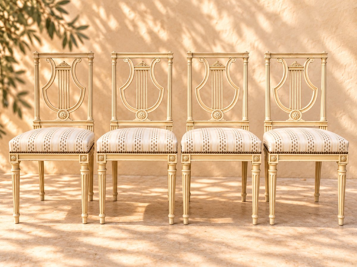 Set Of 4 Lyre-back Chairs From The Early 20th Century 