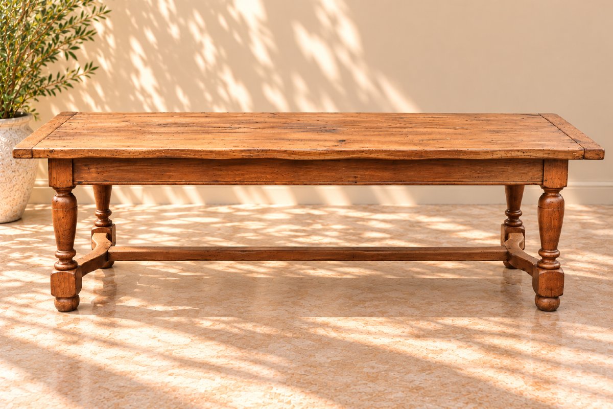 Large Antique Farmhouse Table In Solid Oak – 220 Cm – Early 20th Century