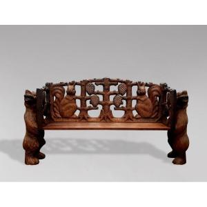 Carved Wooden Bench In The Taste Of The Black Forest