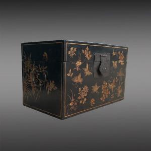 Black Chest Decorated With Flowers And Butterflies