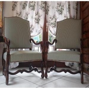 Large Pair Of Louis XIII Style Armchairs