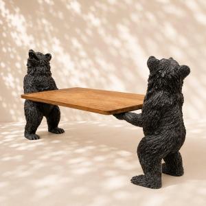 Two Bears Holding A Coffee Table Top.