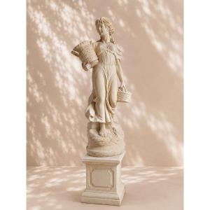 Large Garden Statue – Woman With Baskets On A Pedestal