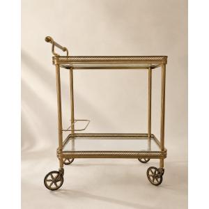 Desserte roulante en laiton doré et verre – Style Louis XVI – XXe siècle