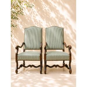 Large Pair Of Louis XIII-style Armchairs In Carved Walnut – Restored Upholstery