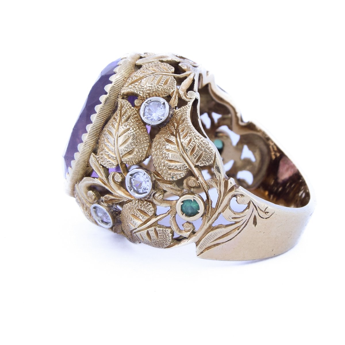 Bague Ancienne Années 1940 en Or 18K Améthyste 10 Carats et Diamants  AN522 112-380 (0799)-photo-2