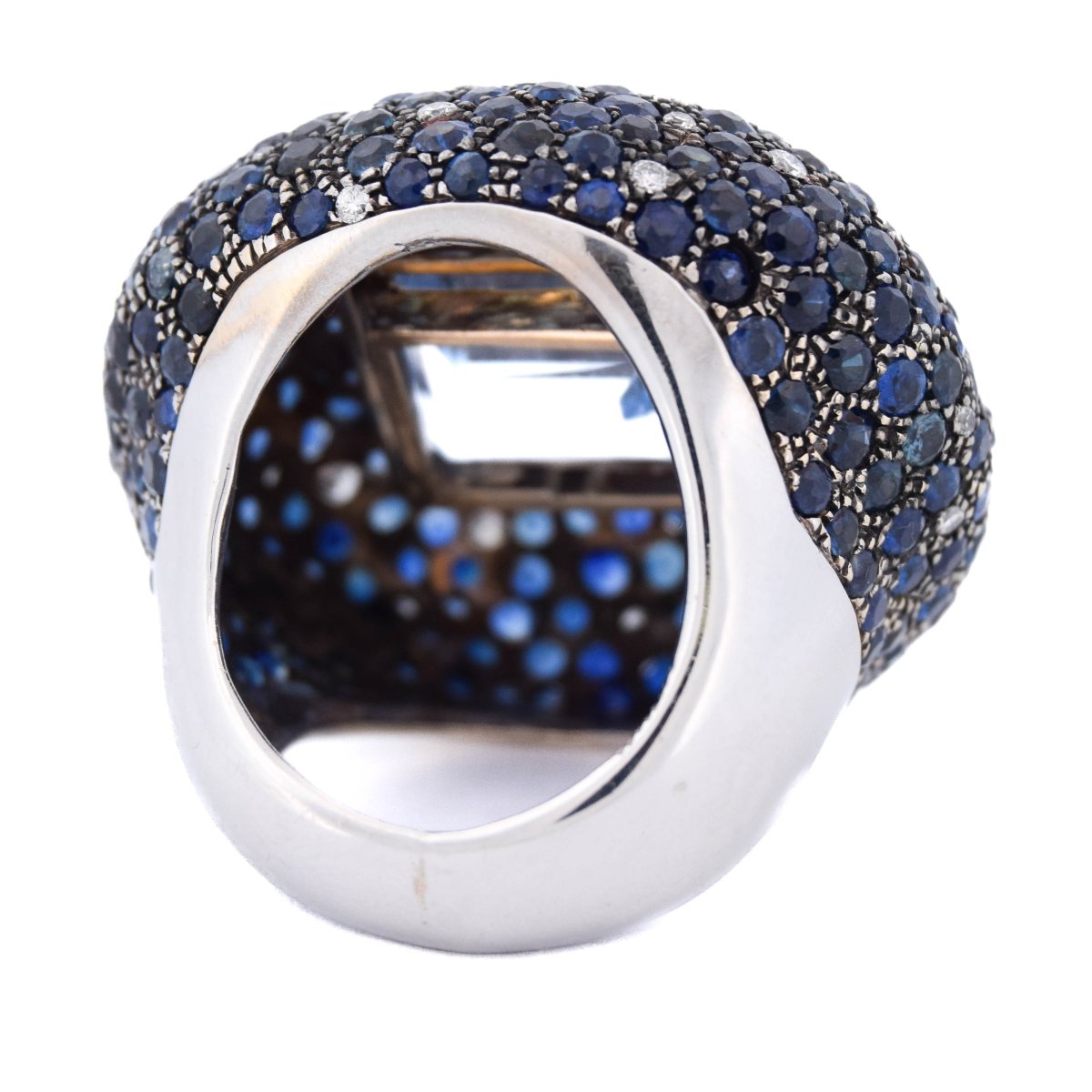 Importante bague cocktail en or 18 kt avec aigue-marine, saphirs et diamants AN329 (00649)-photo-4