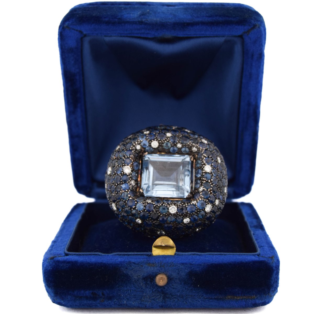 Importante bague cocktail en or 18 kt avec aigue-marine, saphirs et diamants AN329 (00649)-photo-1