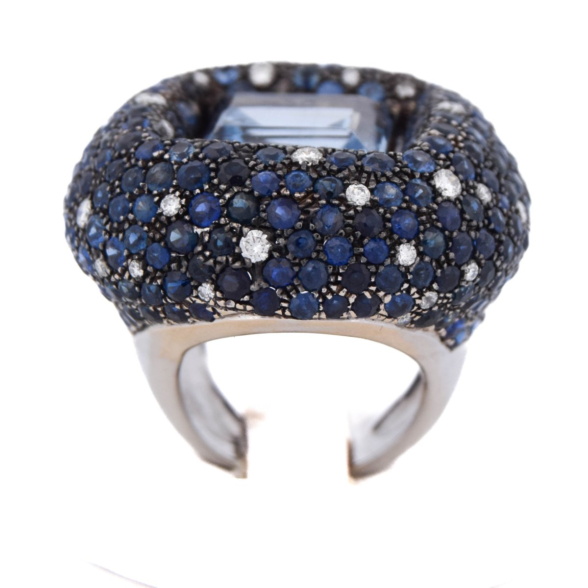 Importante bague cocktail en or 18 kt avec aigue-marine, saphirs et diamants AN329 (00649)-photo-2