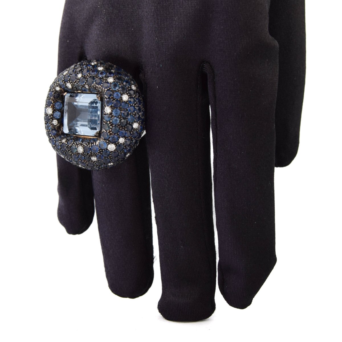 Importante bague cocktail en or 18 kt avec aigue-marine, saphirs et diamants AN329 (00649)-photo-3