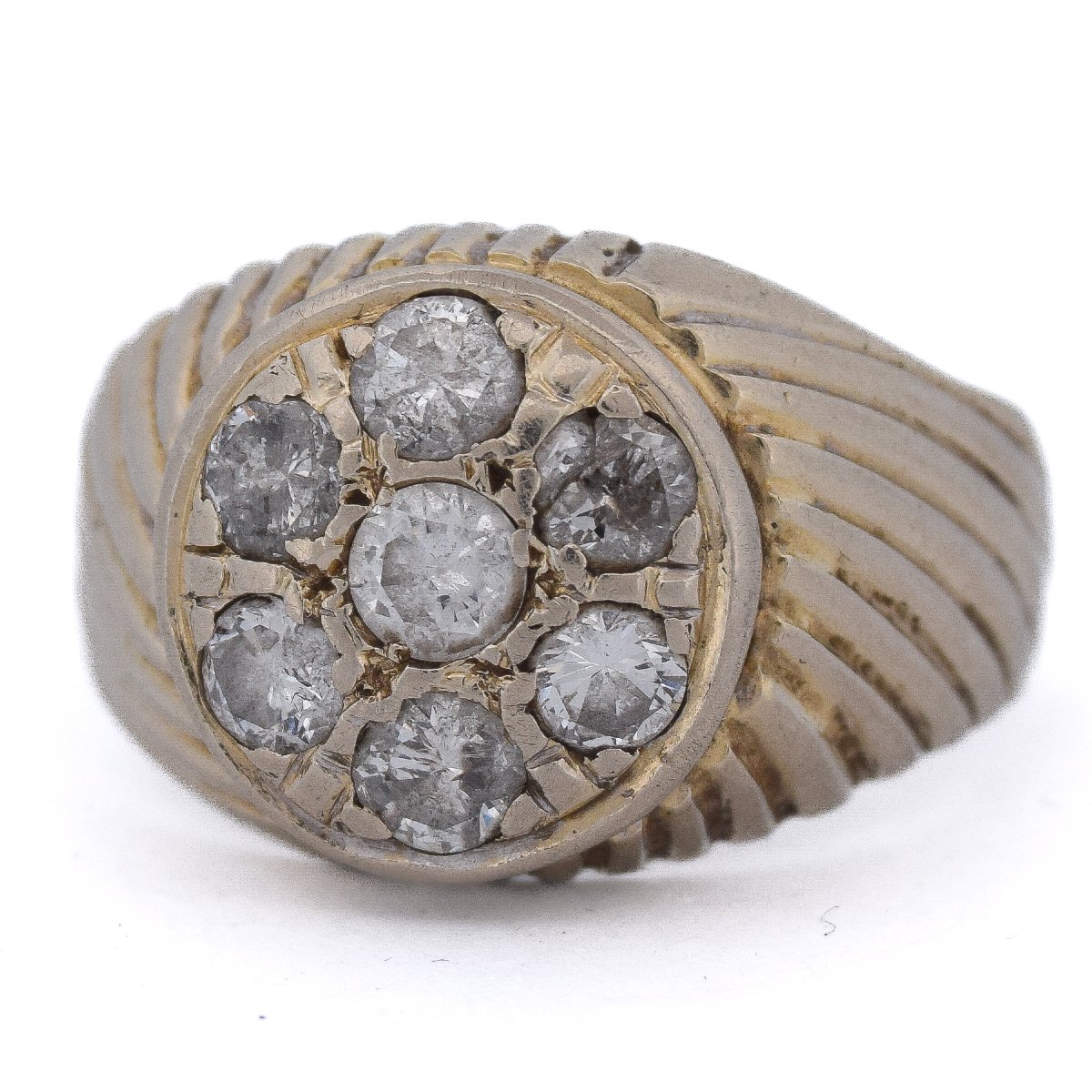 Vintage Diamond Cluster Ring In 18k Gold – Bold Floral Design       An326 (00719)-photo-4